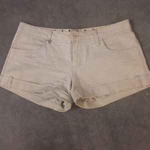 Grey/ beige Volcom shorts with teal stitching